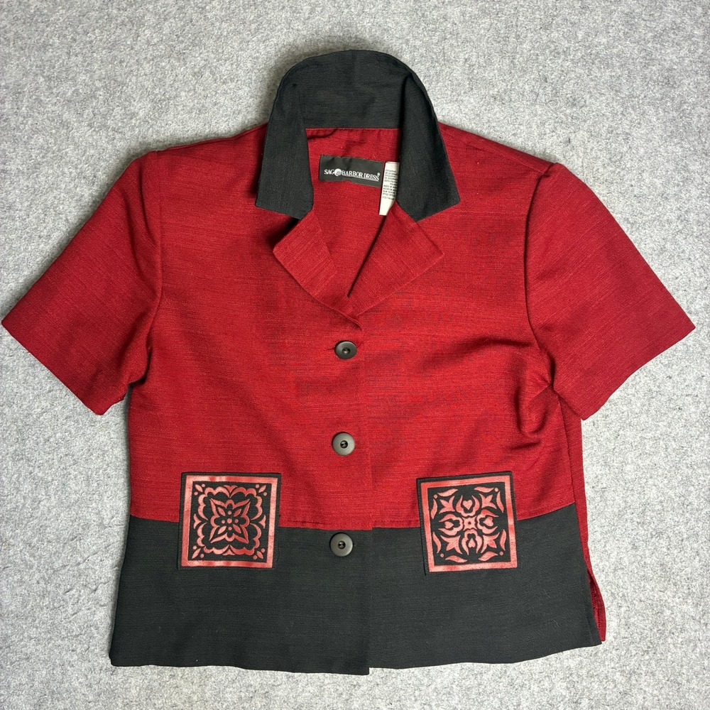 Sag Harbor Dress Size 8 Womens Small Vintage Red Black Short Sleeve Blazer Top